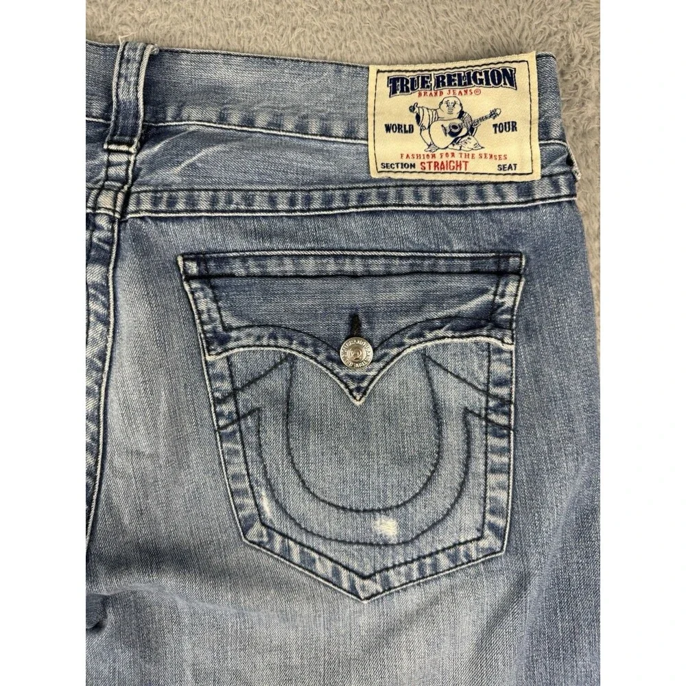 True Religion Ricky Straight Flap Pocket Jeans Mens 40x29 Blue Wash Denim Y2K